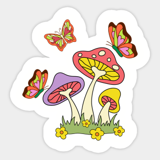 Mushrooms and Butterflies Sticker